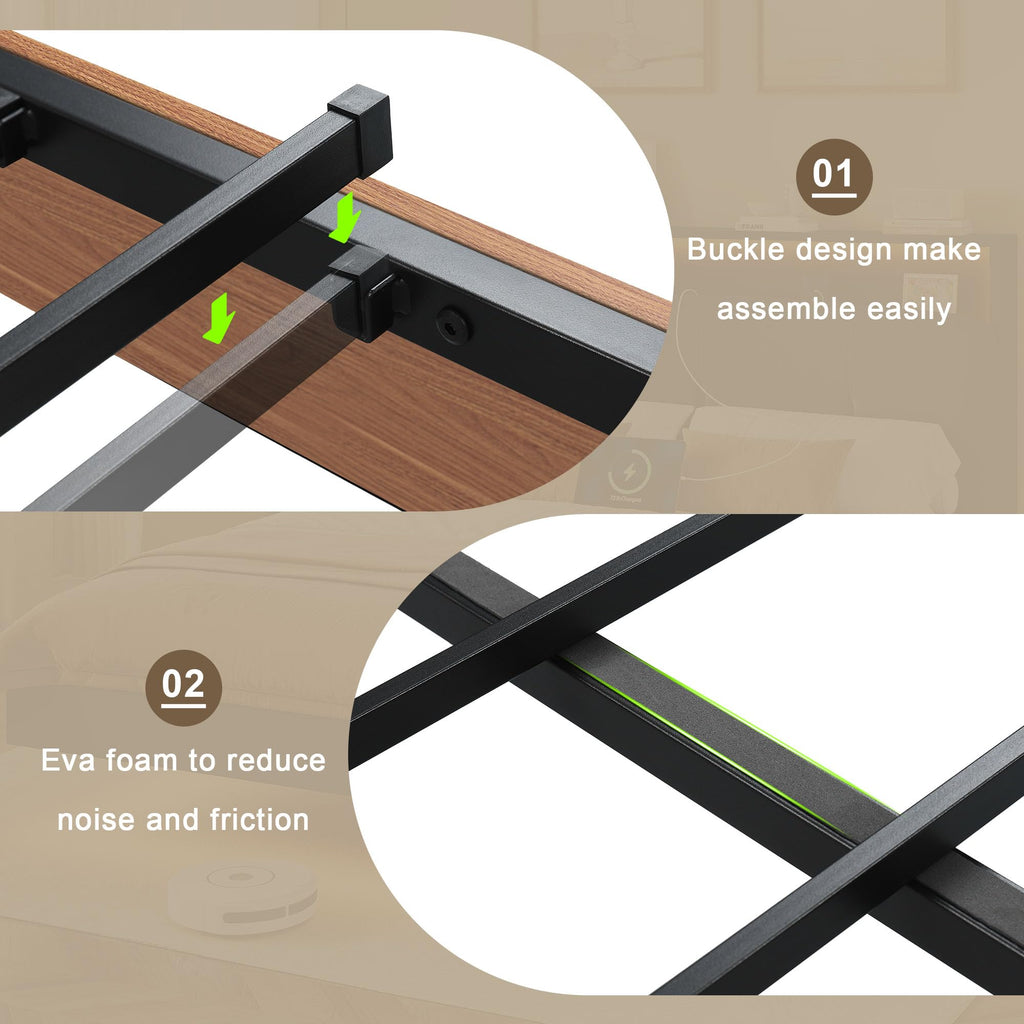 Full Size Floating Bed Frame with LED Light and Charging Station L6121