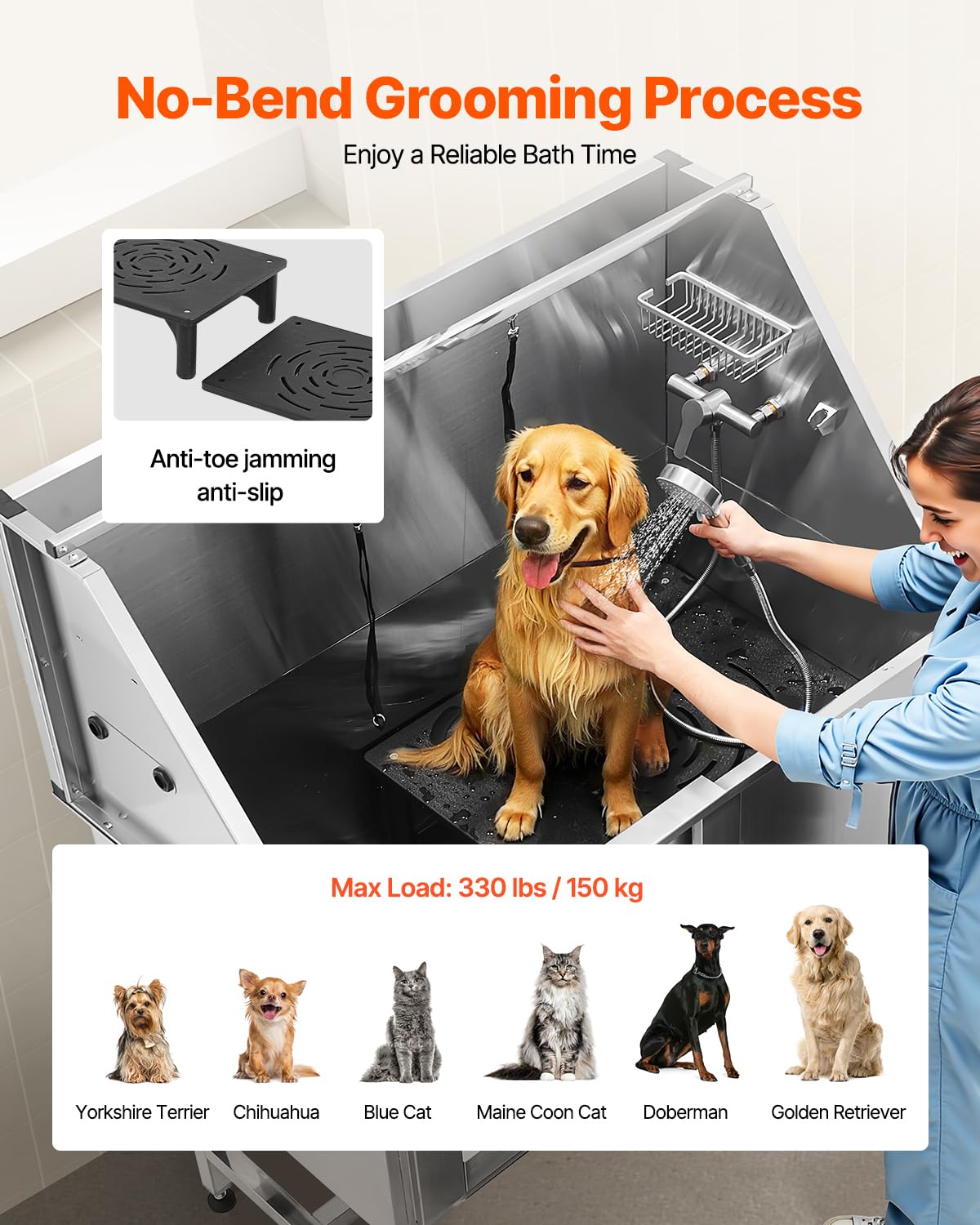 Stainless Steel 50 inch Pet Grooming Tub with Stairs X8368