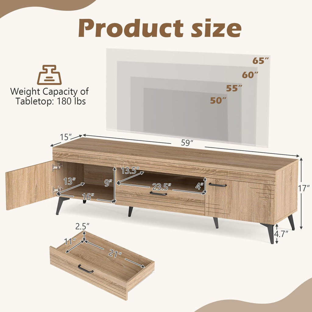 Mid Century Modern TV Stand with Storage Drawer and Open Shelf S98697