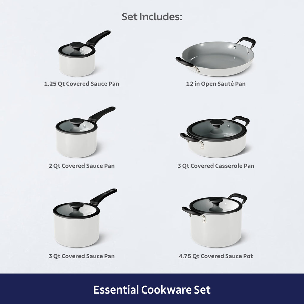 Ceramic Non Stick 11-Piece Nesting Pots and Pans Set White T88667