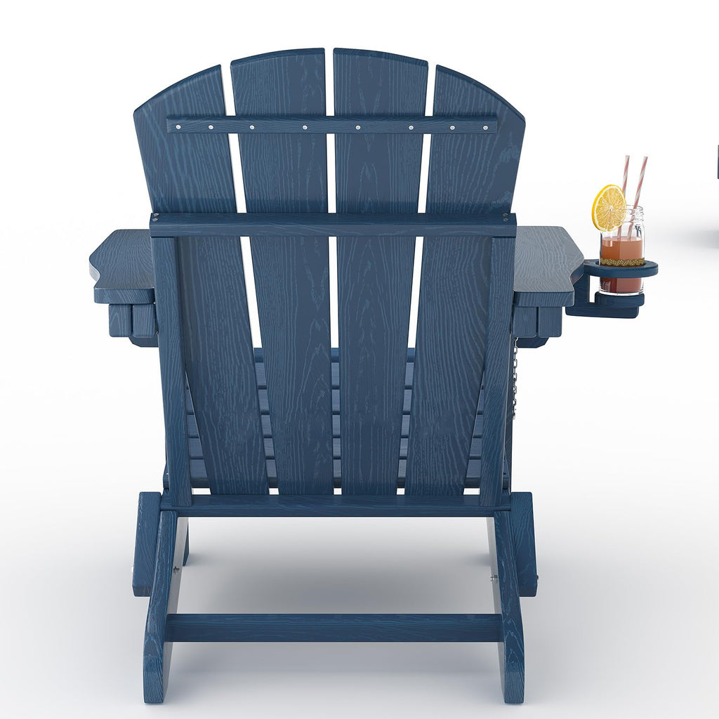 Navy Blue HDPE Folding Adirondack Chair Set of 6 with Cup Holder R832833