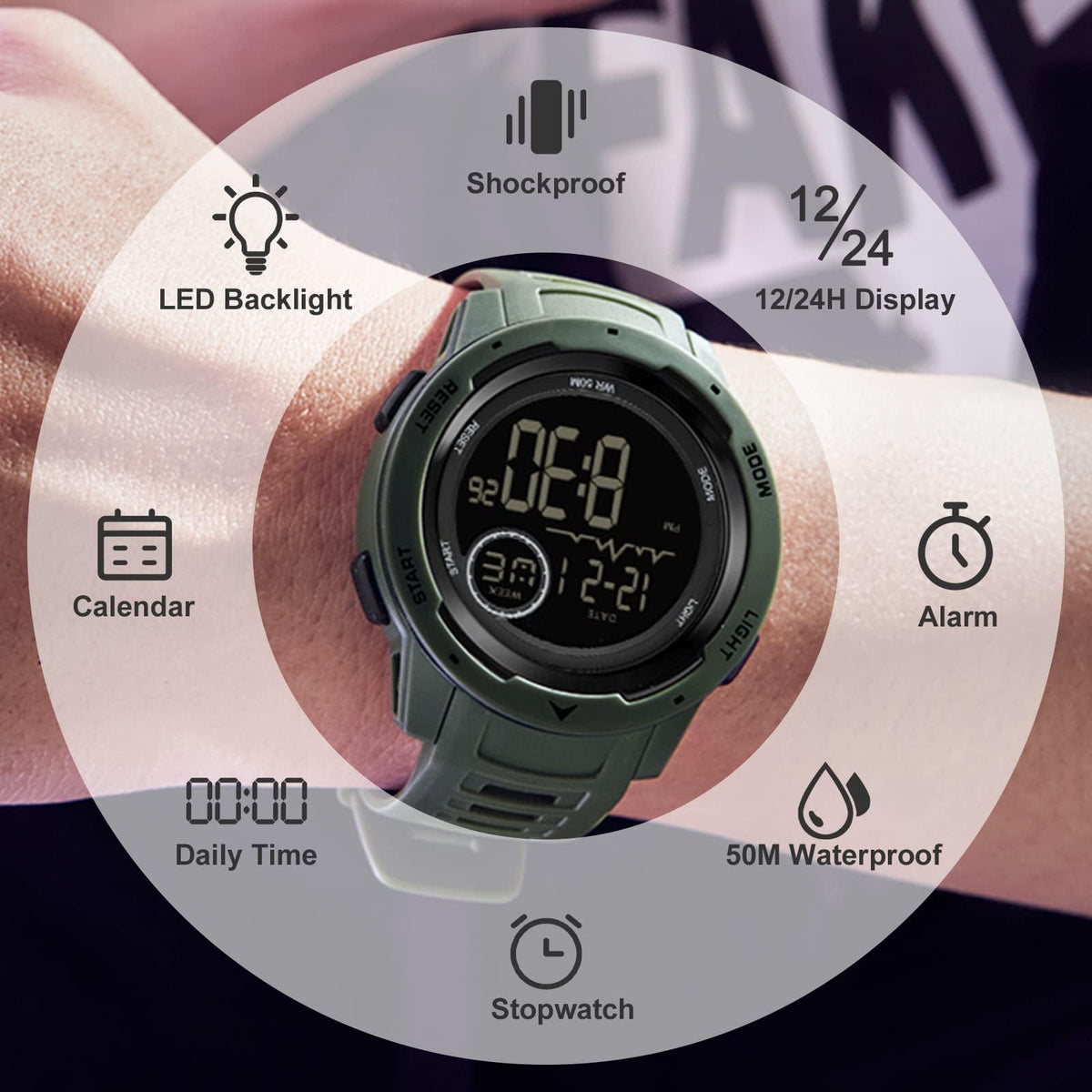 Men's Digital Waterproof Sports Watch L377970
