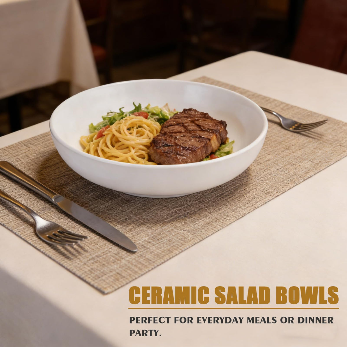 Pasta Bowls Set of 4, 35 Oz Ceramic White Salad Bowls B338
