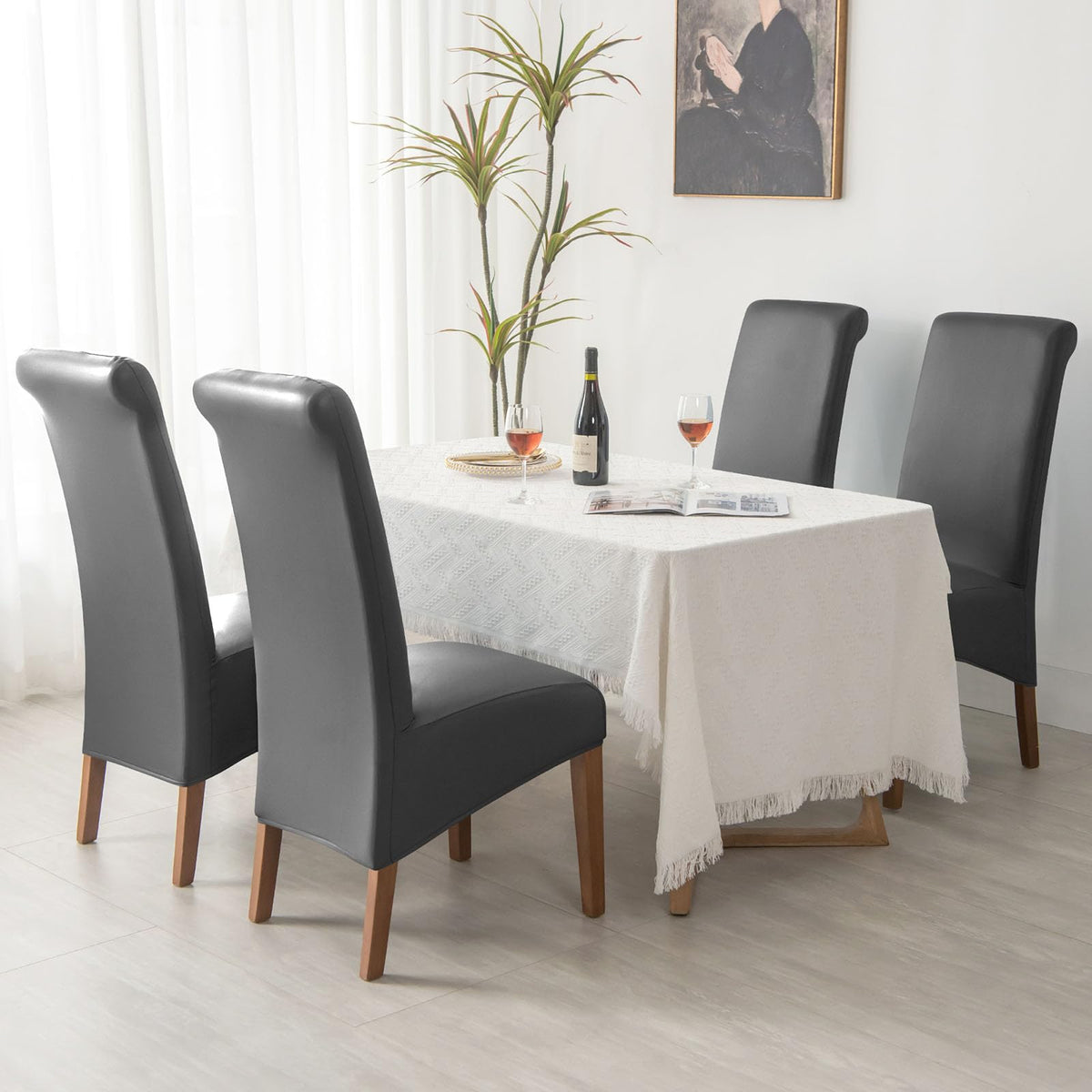Waterproof PU Leather High Back Dining Chair Covers Set of 2 E485337