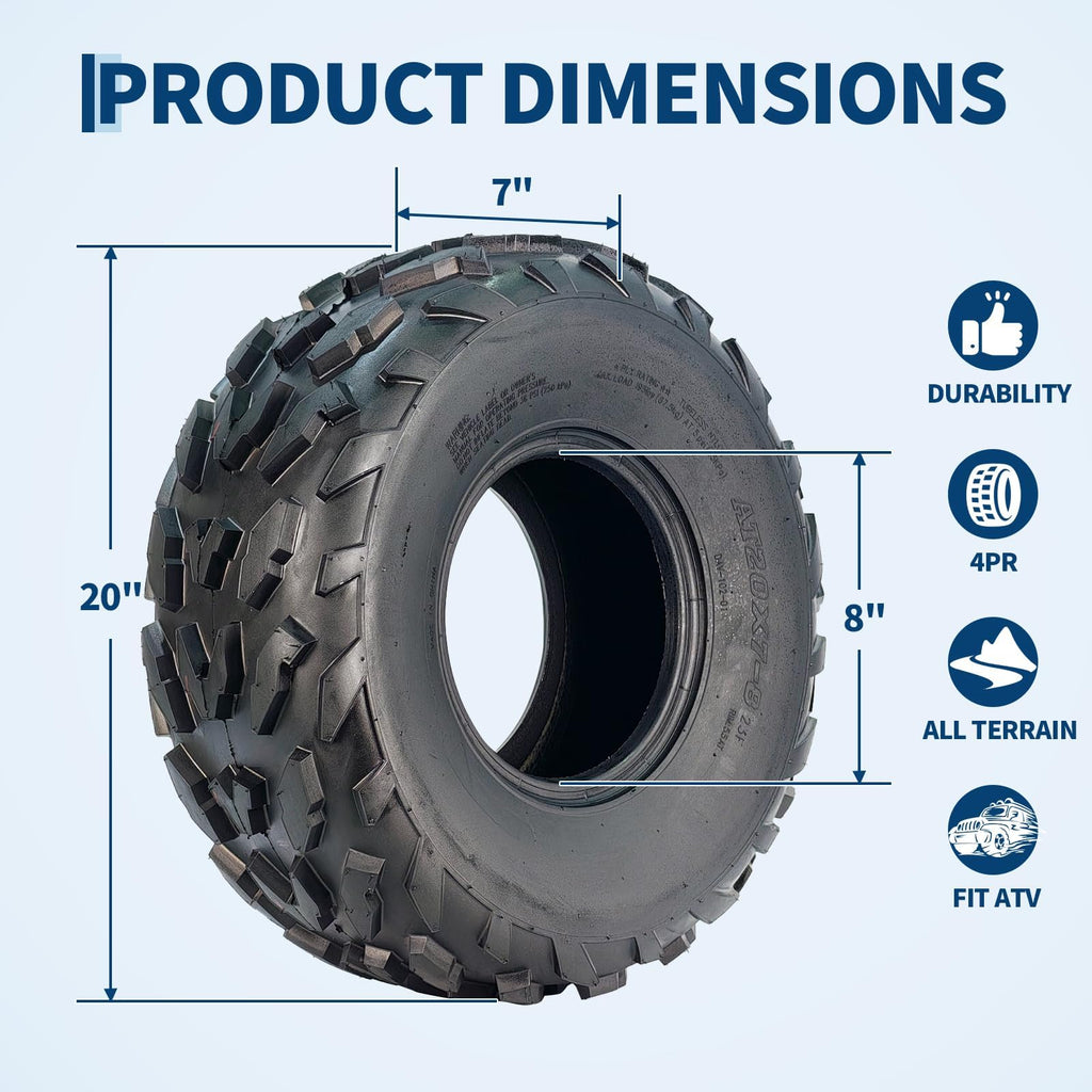 20x7-8 4 Ply Tubeless ATV UTV Tires Set of 2 G235