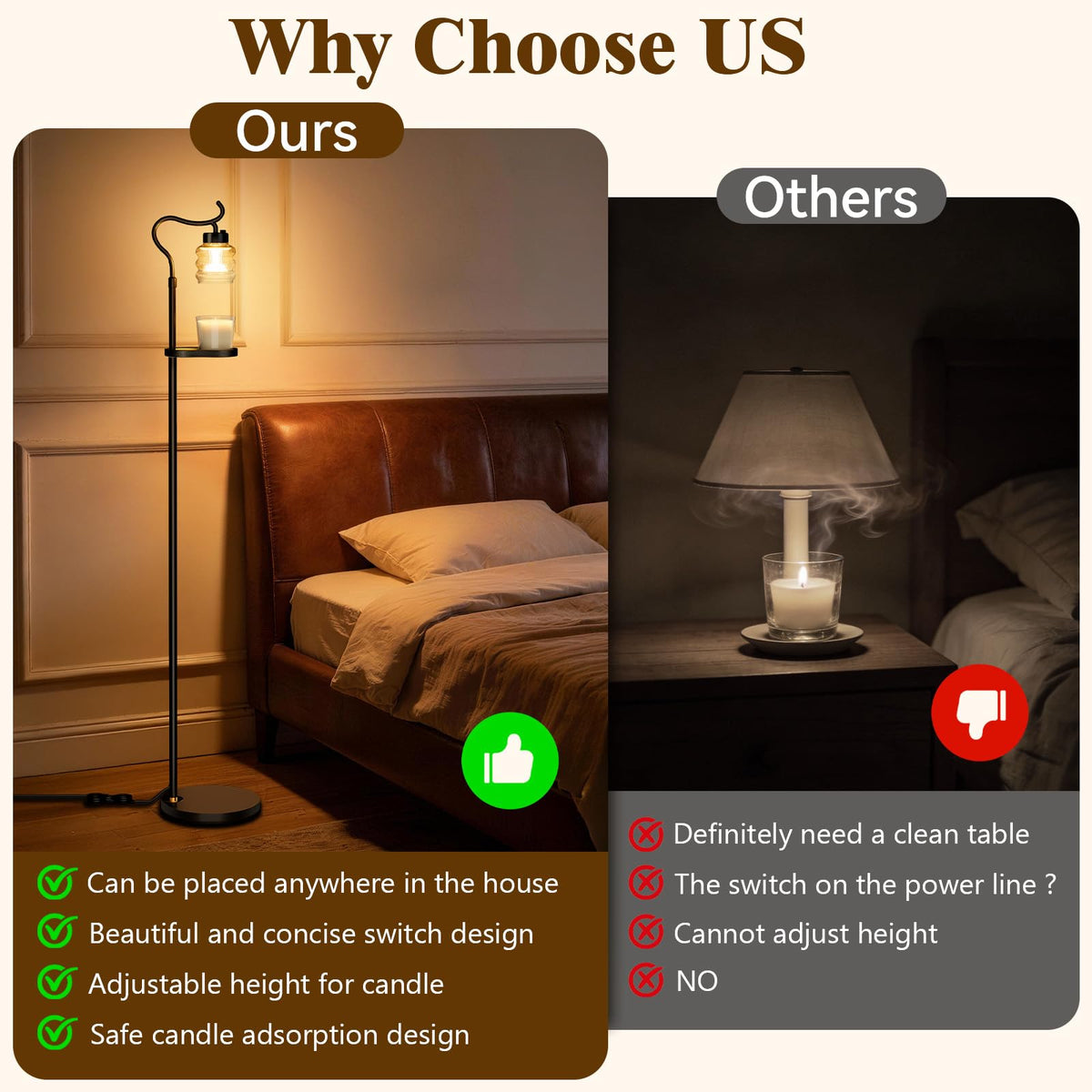 Dimmable Height Adjustable Candle Warmer Floor Lamp with Timer Q8348