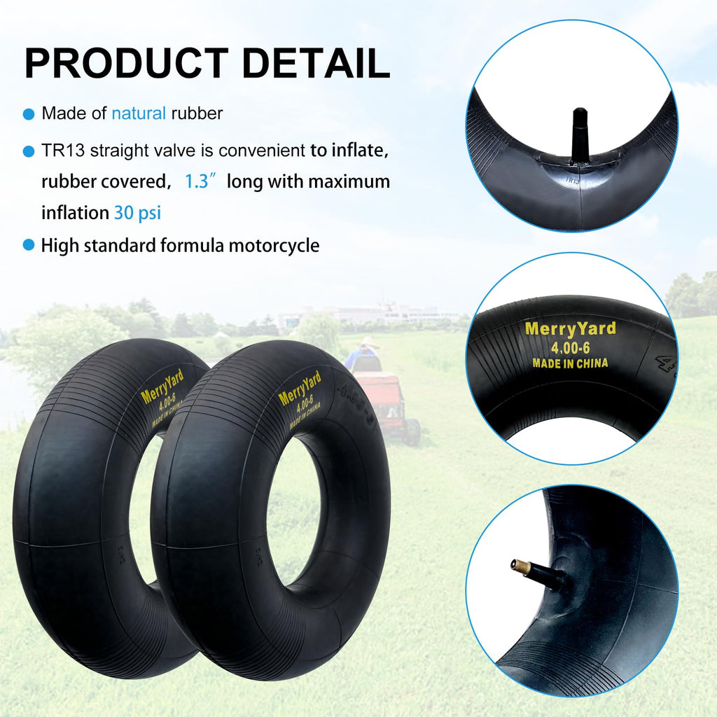 13 * 4.00-6" Inner Tubes TR13 Straight Valve Stem 2-Pack R652
