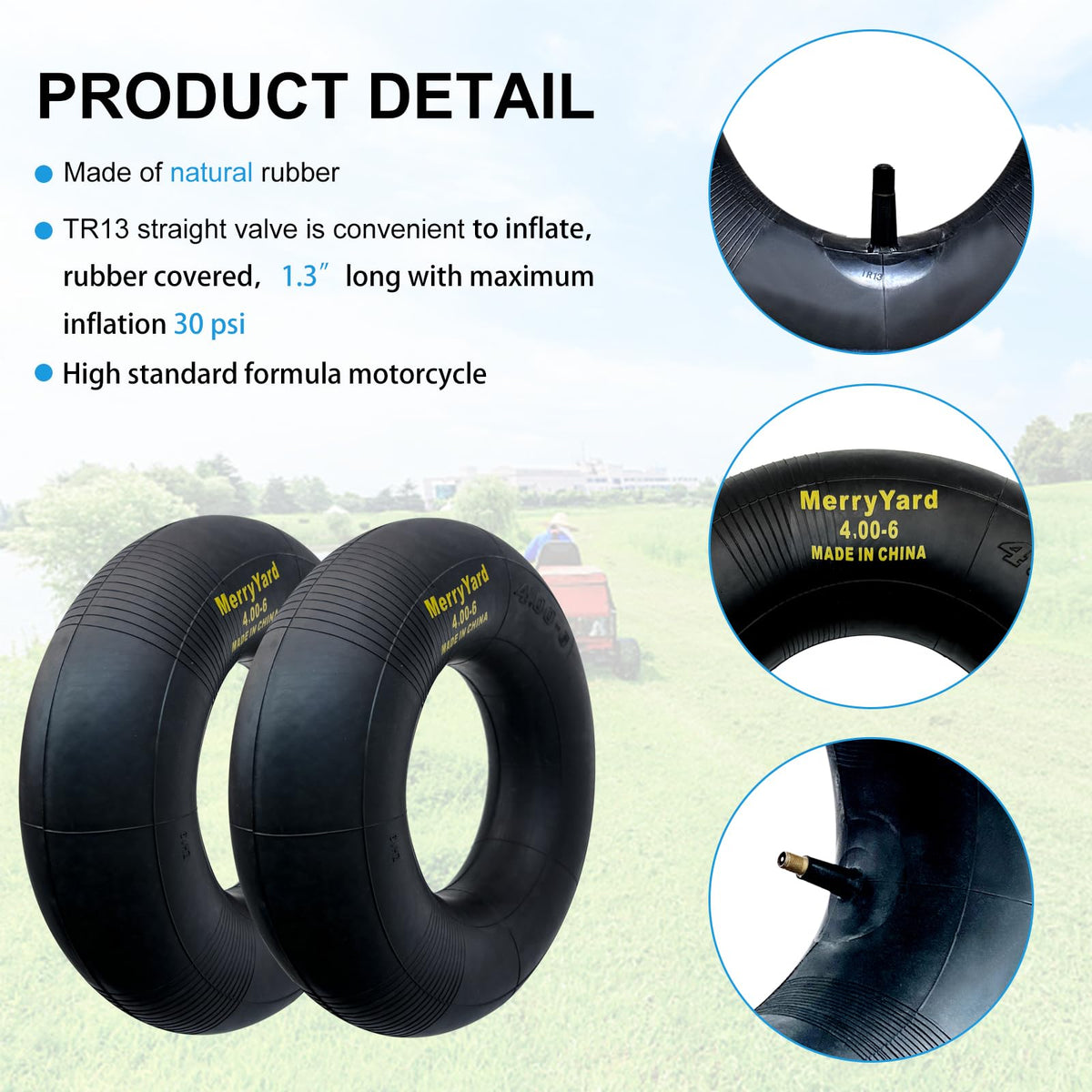 13 * 4.00-6" Inner Tubes TR13 Straight Valve Stem 2-Pack R652