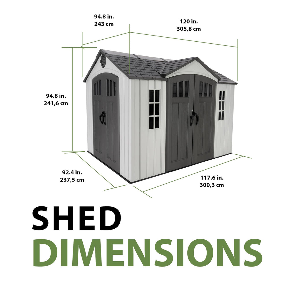 10x8 Ft Gray Resin Outdoor Storage Shed with Double Doors N634