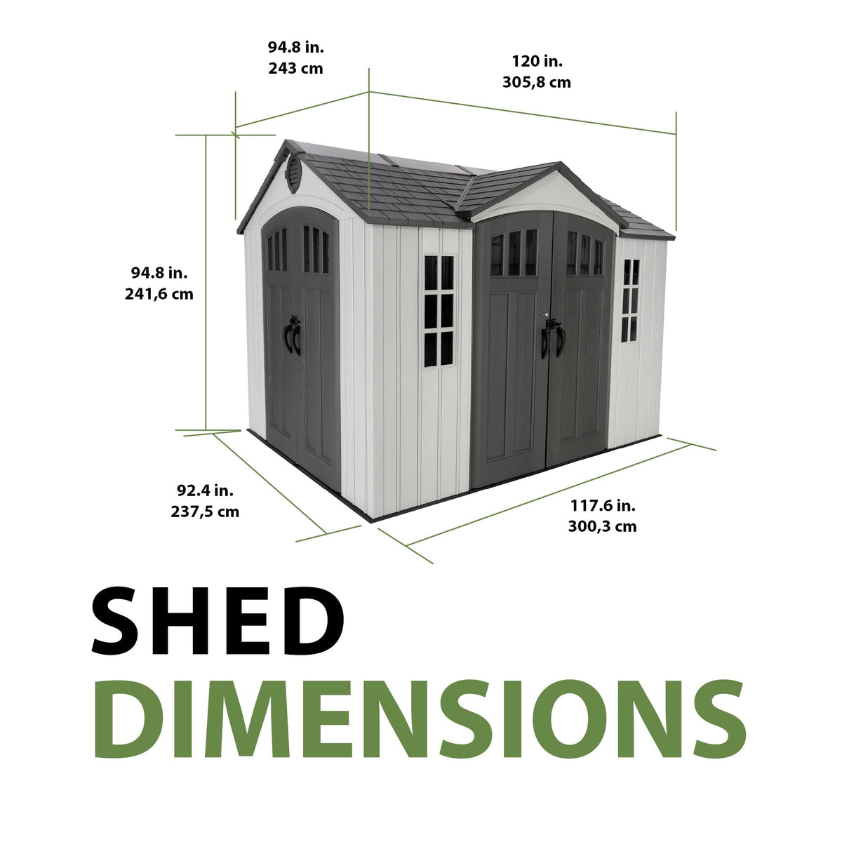 10x8 Ft Gray Resin Outdoor Storage Shed with Double Doors N634