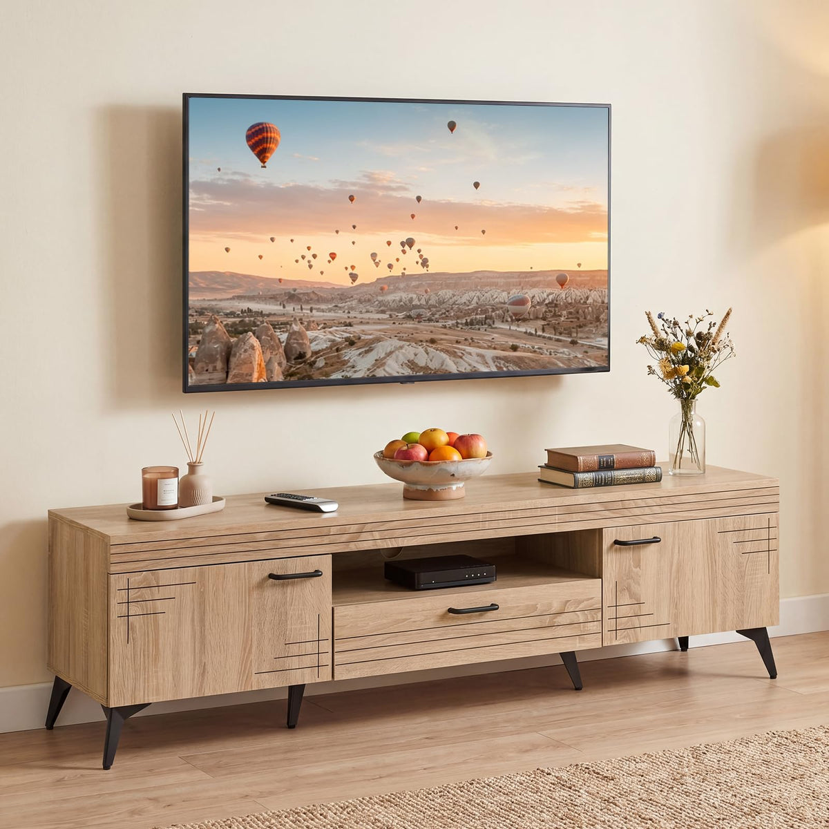 Mid Century Modern TV Stand with Storage Drawer and Open Shelf S98697