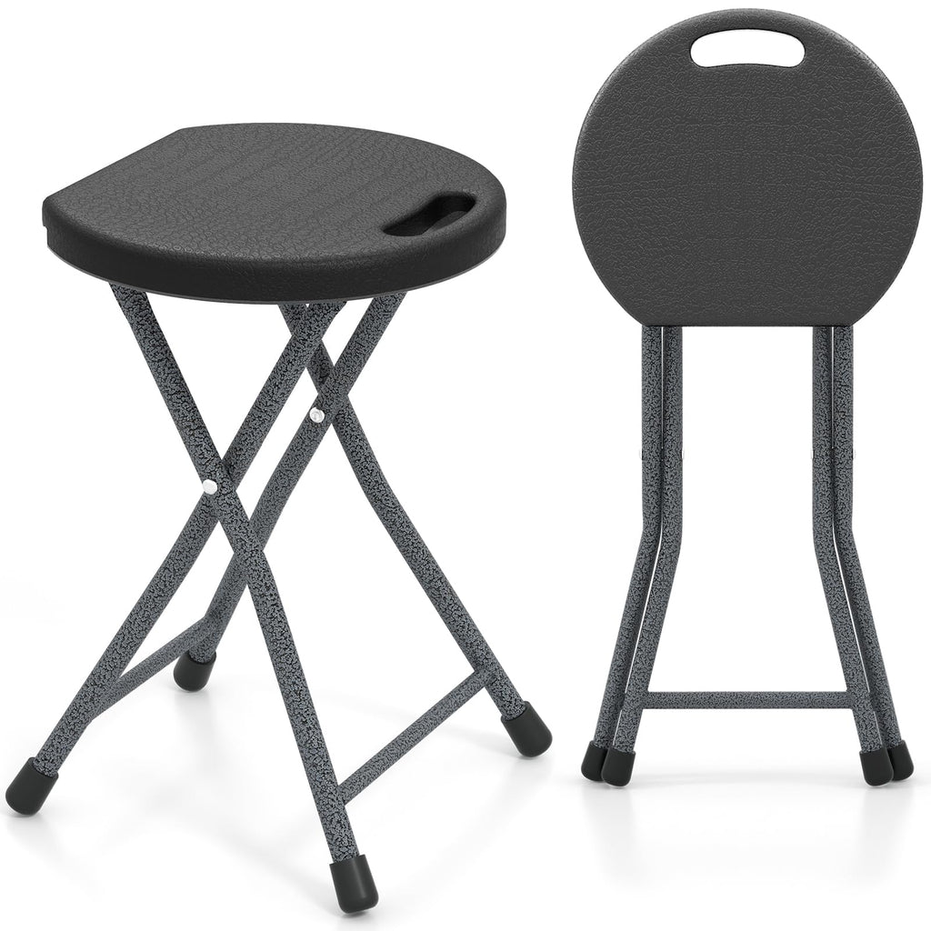 Folding Stool, 18in Portable Collapsible Bar Stool with Handle & Steel Frame P480