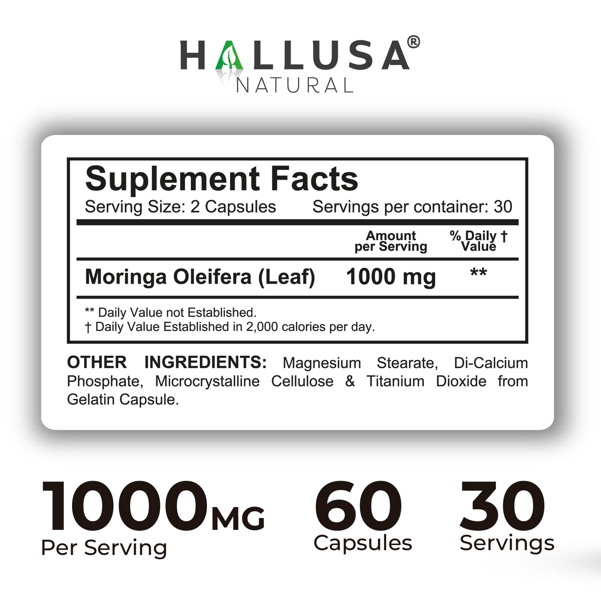 Moringa Oleifera Leaf 1000mg 60 Capsules E531787