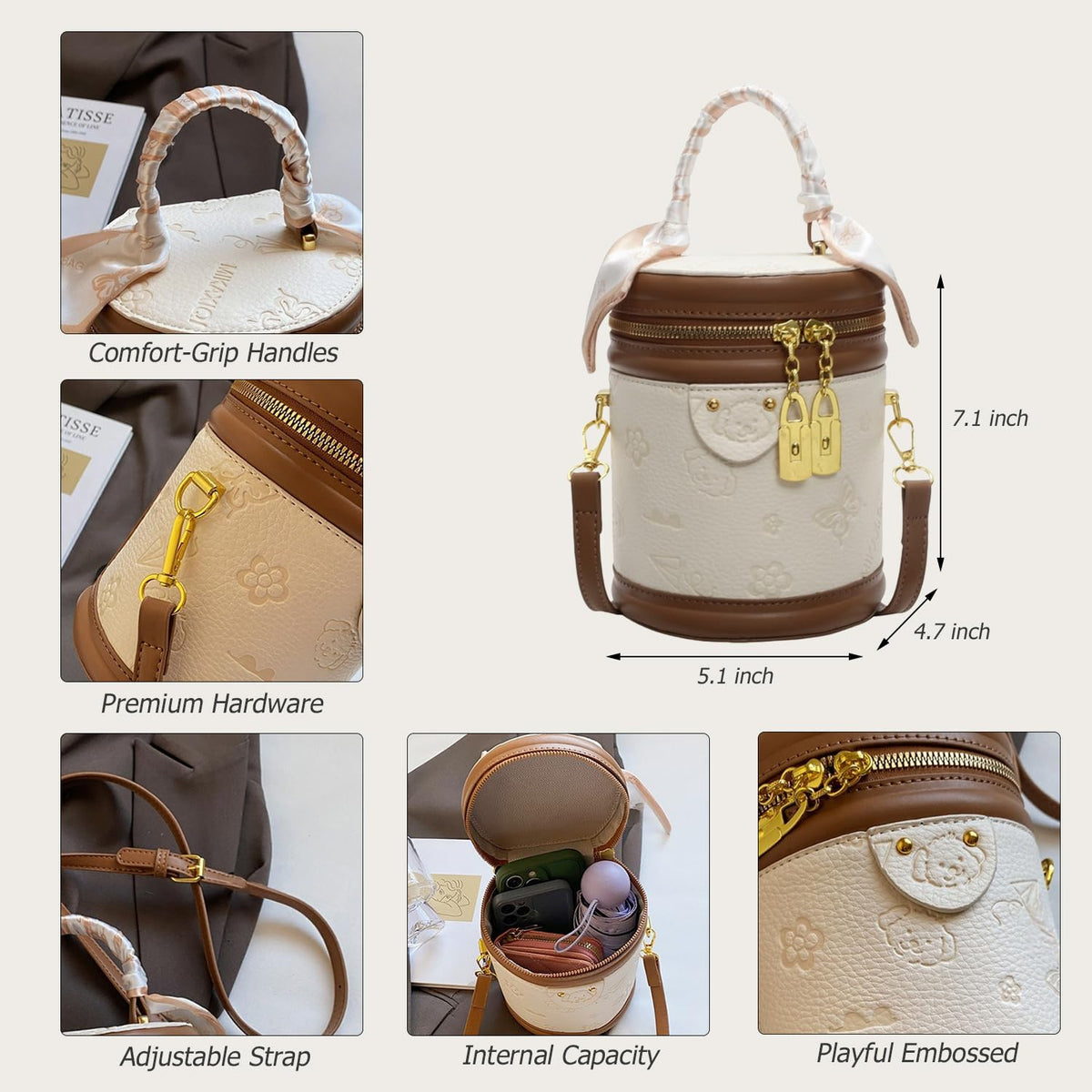 Crossbody Cylinder Bag Vegan Leather Z170