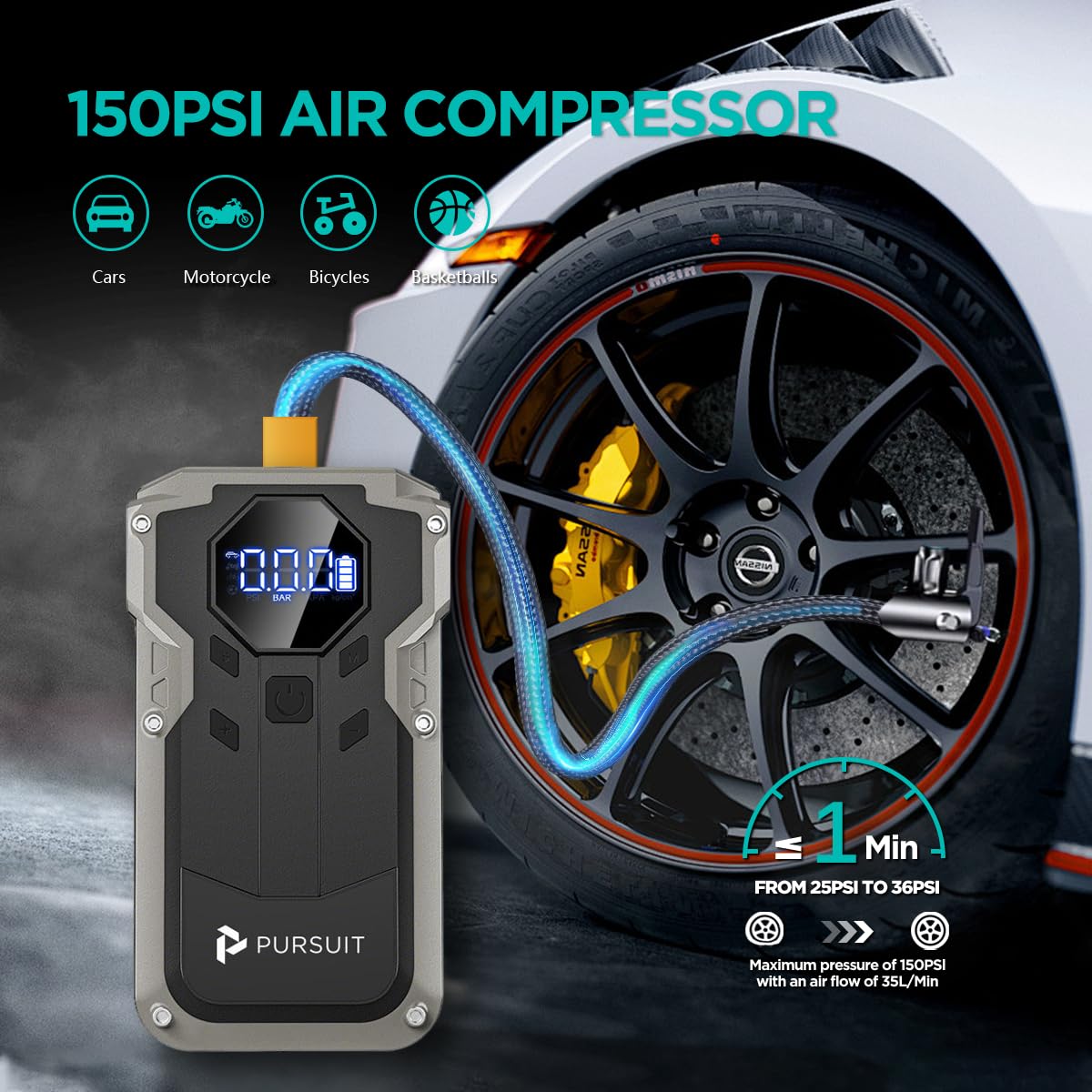 2000A Peak 150PSI Portable Jump Starter with Air Compressor I756