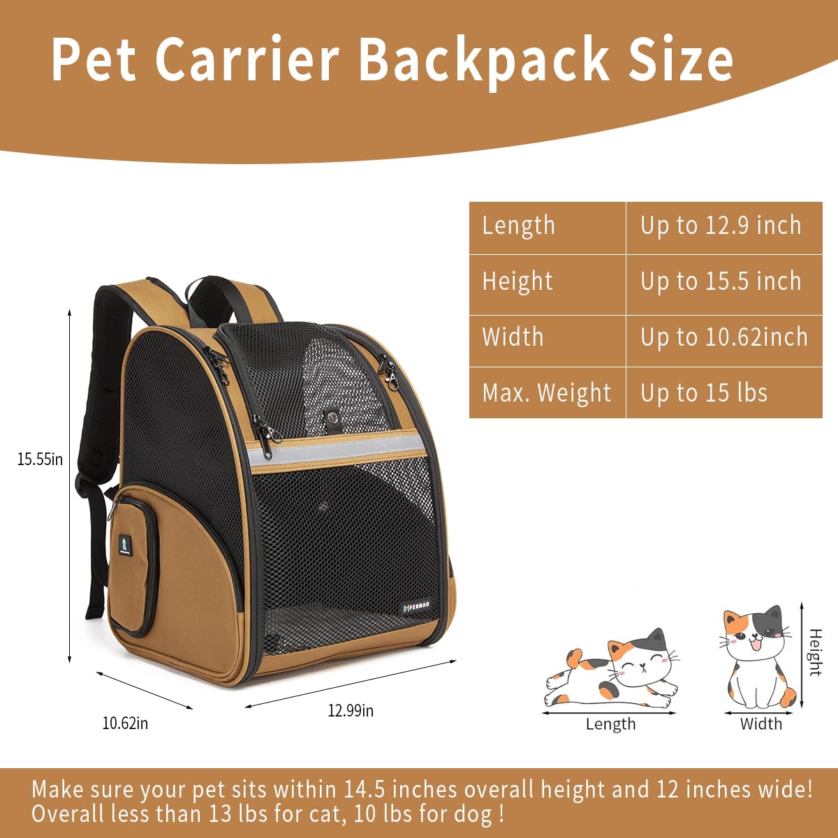Brown Collapsible Pet Carrier Backpack with Ventilated Mesh M7864