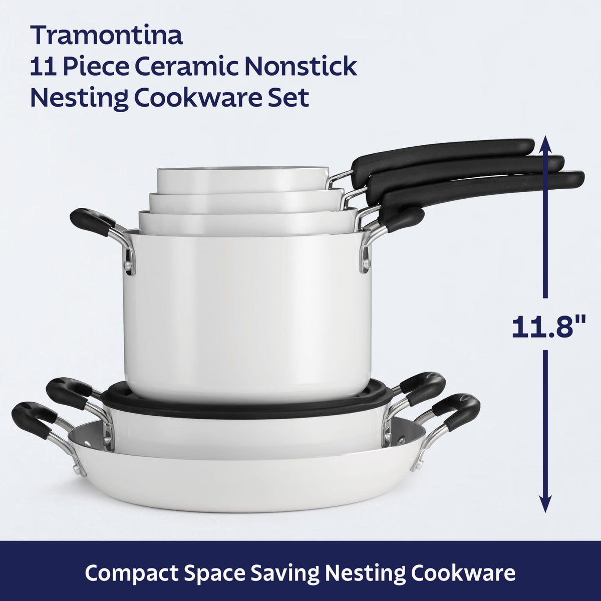 Ceramic Non Stick 11-Piece Nesting Pots and Pans Set White T88667