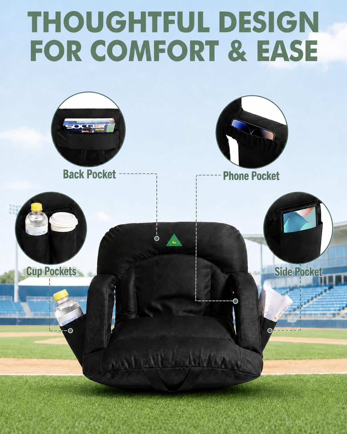 25" Wide Stadium Seats with Armrests & Back Support D885