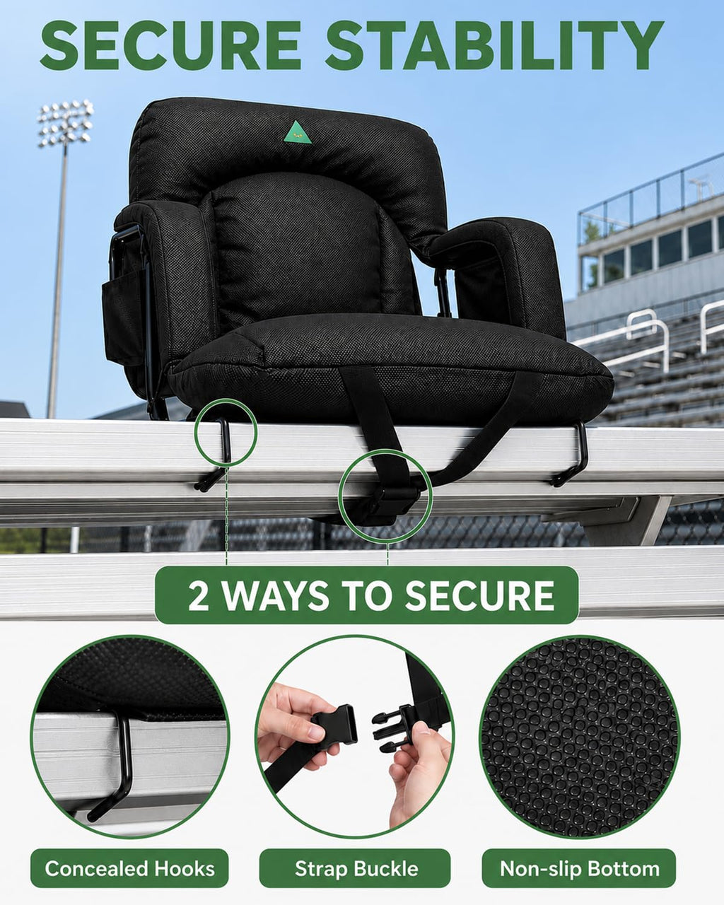 25" Wide Stadium Seats with Armrests & Back Support D885