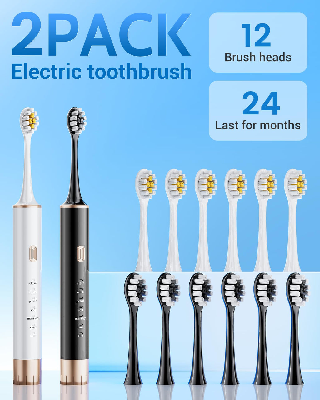 2 Pack Electric Toothbrush with 12 Replacement Heads L7269