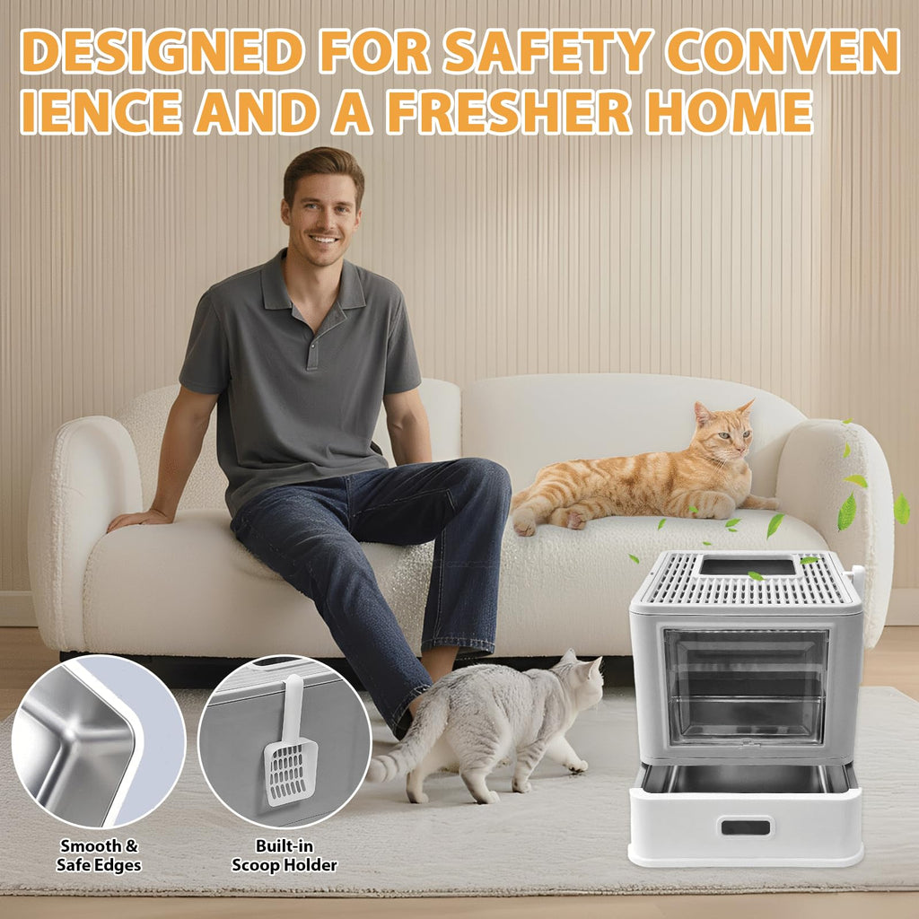 XL Stainless Steel Cat Litter Box with Drawer Y6559