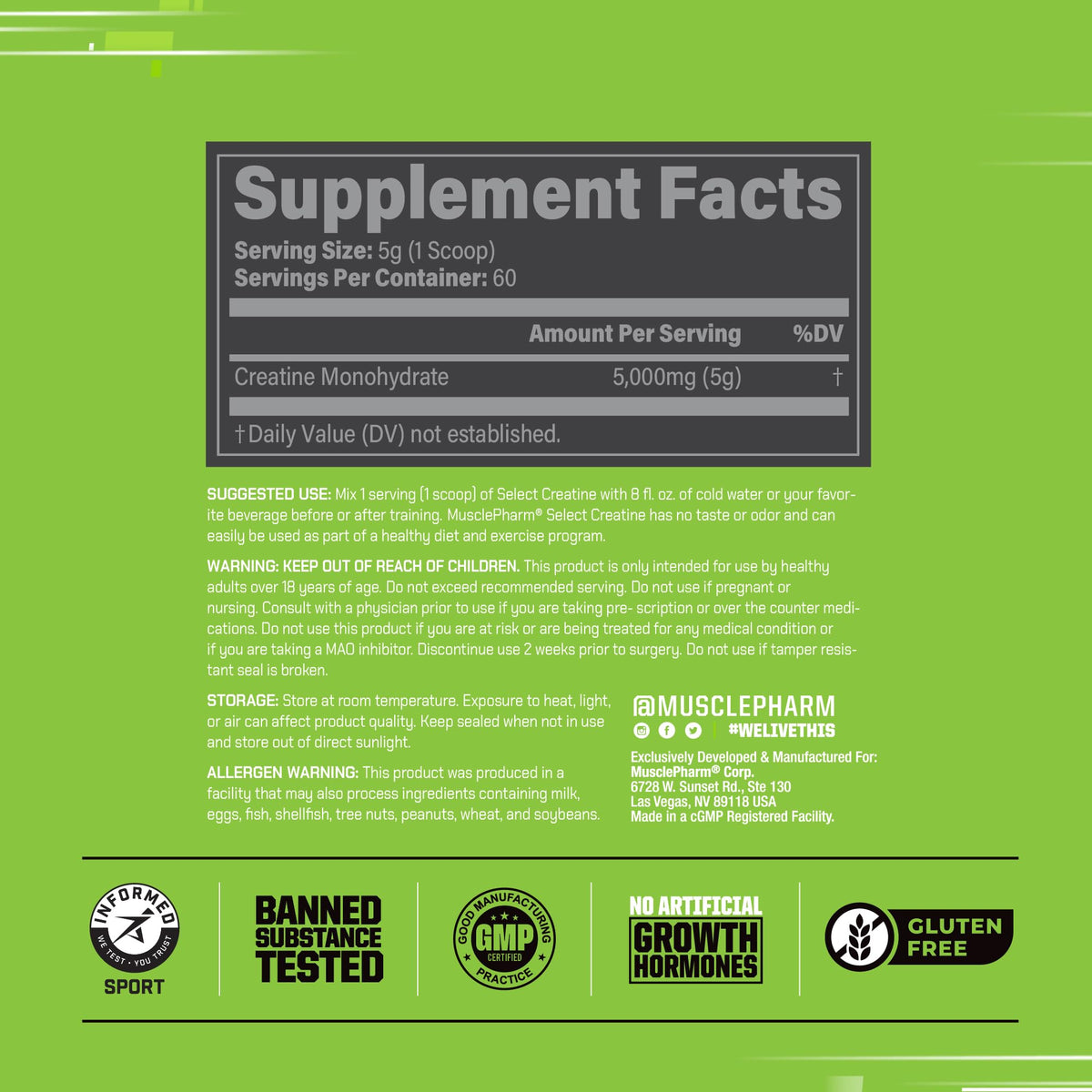 Creatine Monohydrate Powder 60 Servings M322