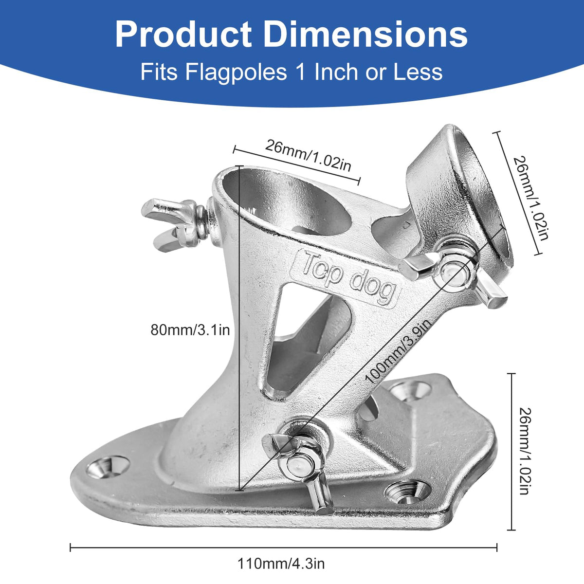 304 Stainless Steel Adjustable Wall Mount Flag Pole Holder Bracket Z26086