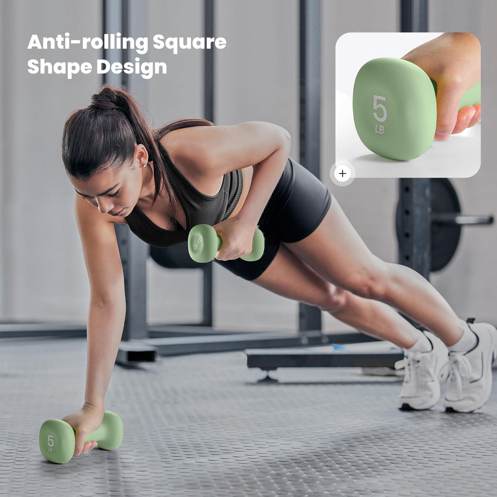 Neoprene Dumbbells Set of 2, 5lb Hand Weights, Green K2893