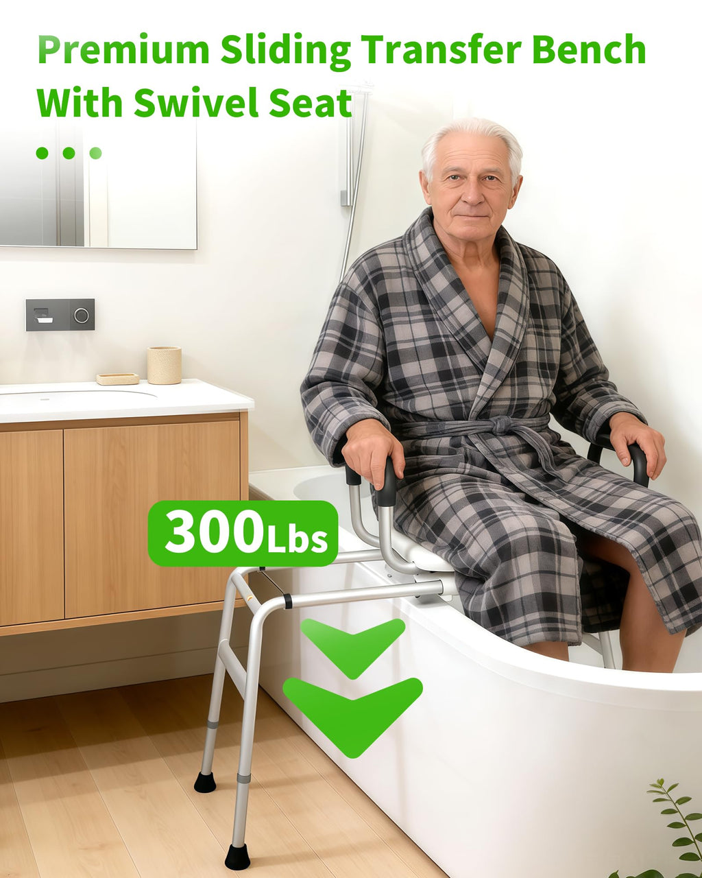 Heavy Duty Sliding Shower Chair with 360⁰ Swivel Seat O7425
