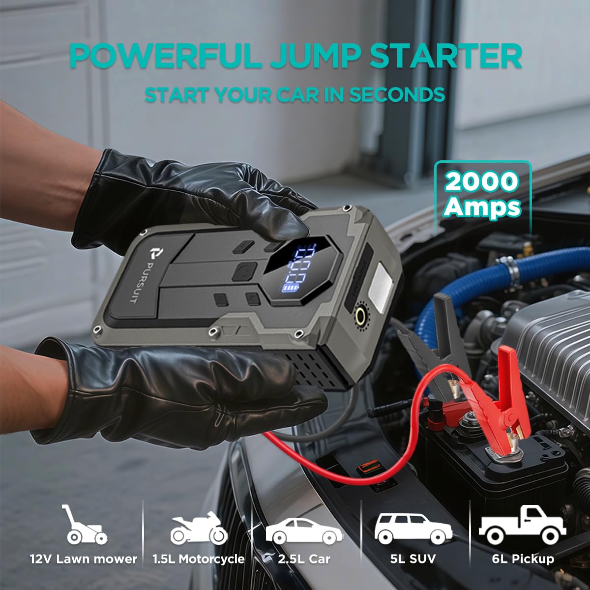 2000A Peak 150PSI Portable Jump Starter with Air Compressor I756