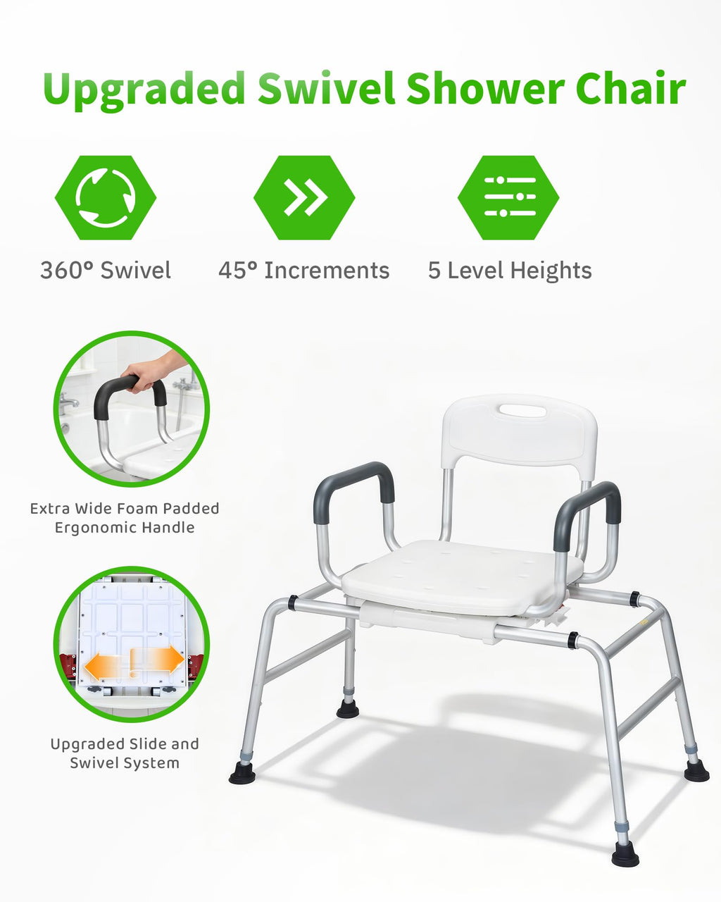 Heavy Duty Sliding Shower Chair with 360⁰ Swivel Seat O7425