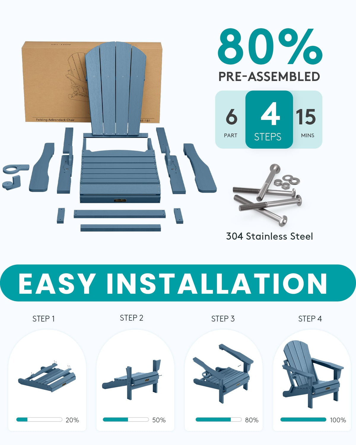Folding Adirondack Chair Set of 2 with Cup Holder J904