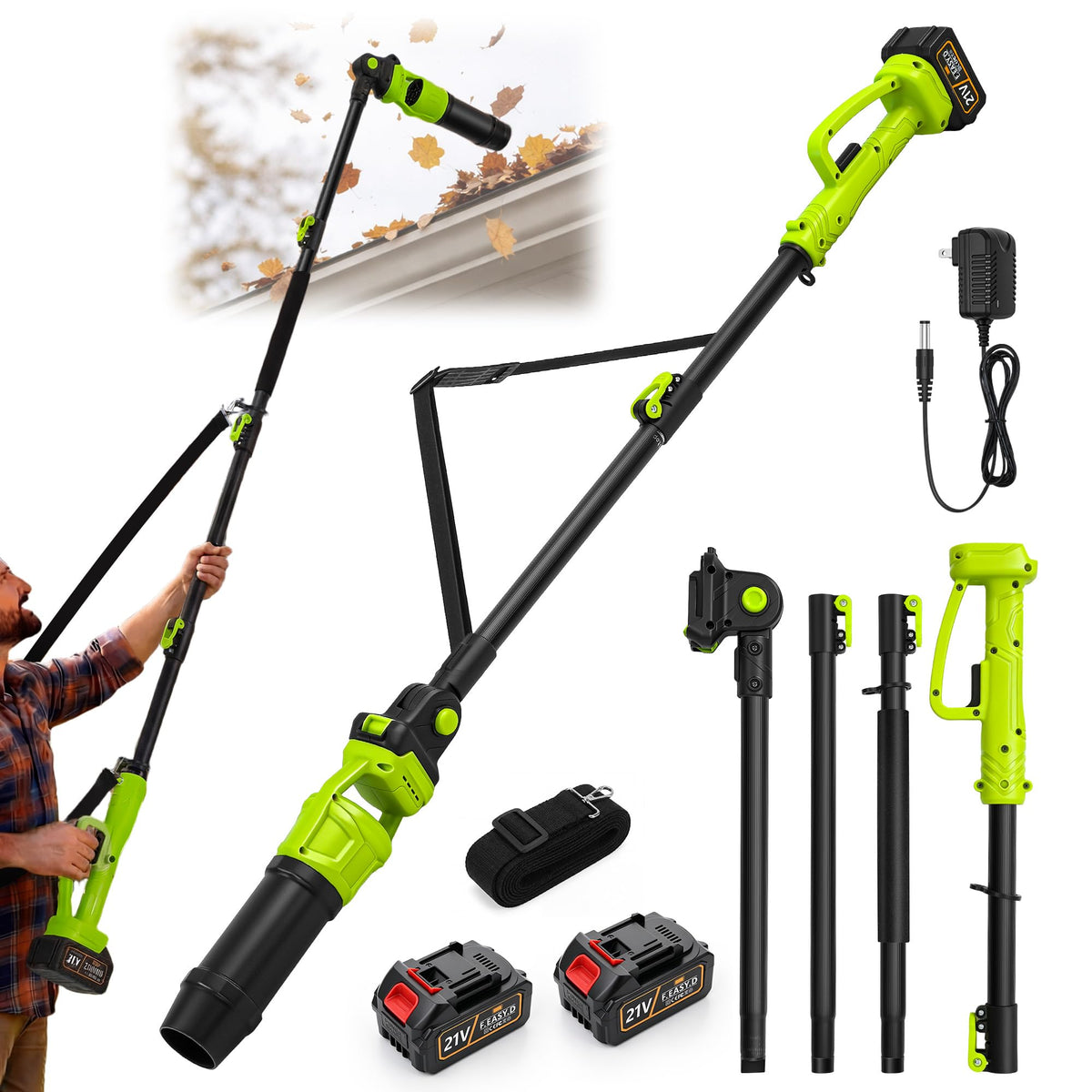 Cordless Leaf Blower with 2 Batteries 21V, 580CFM/180MPH R712