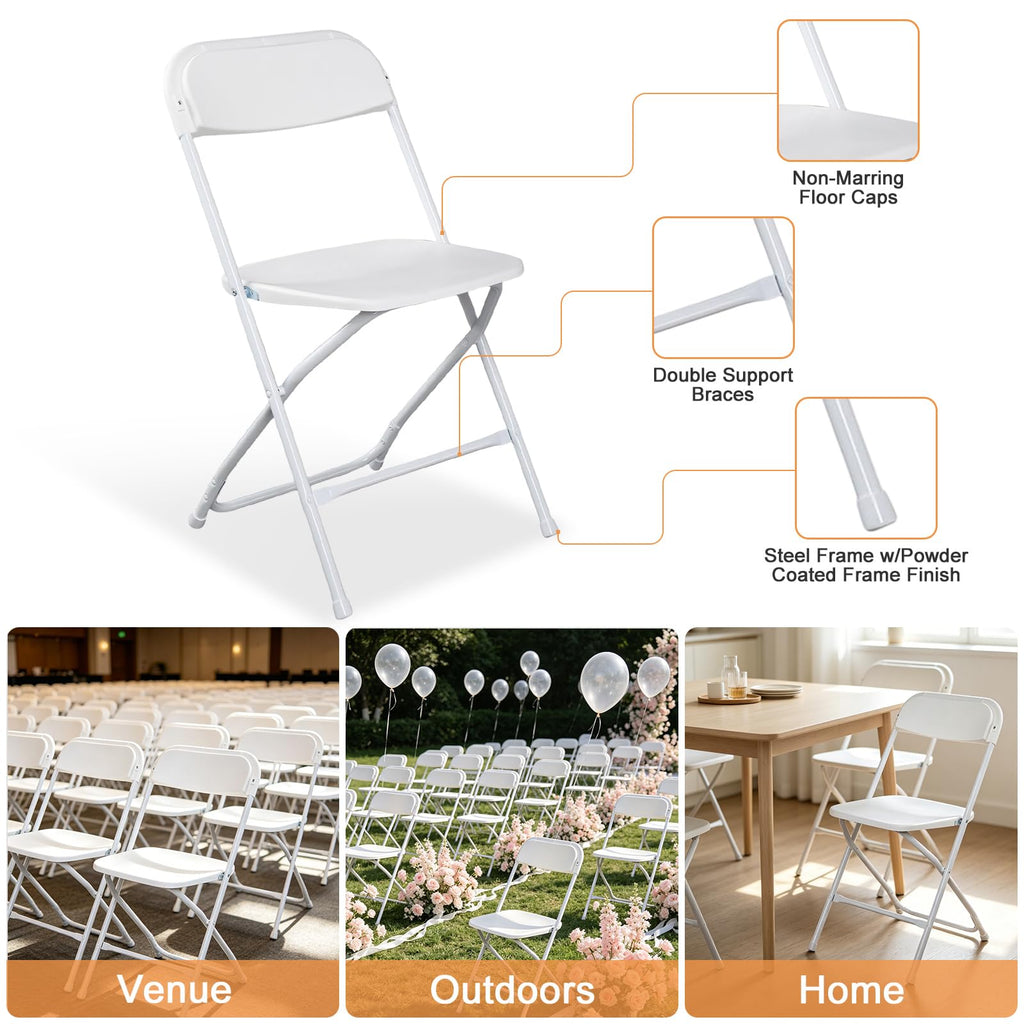 White 10 Pack Folding Chairs with Steel Frame H7281