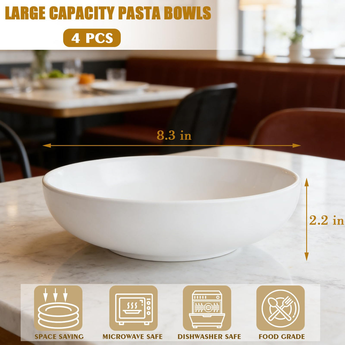 Pasta Bowls Set of 4, 35 Oz Ceramic White Salad Bowls B338