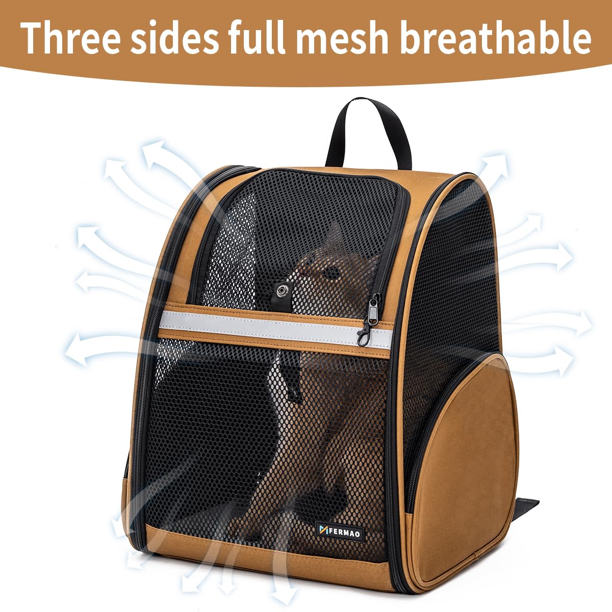 Brown Collapsible Pet Carrier Backpack with Ventilated Mesh M7864
