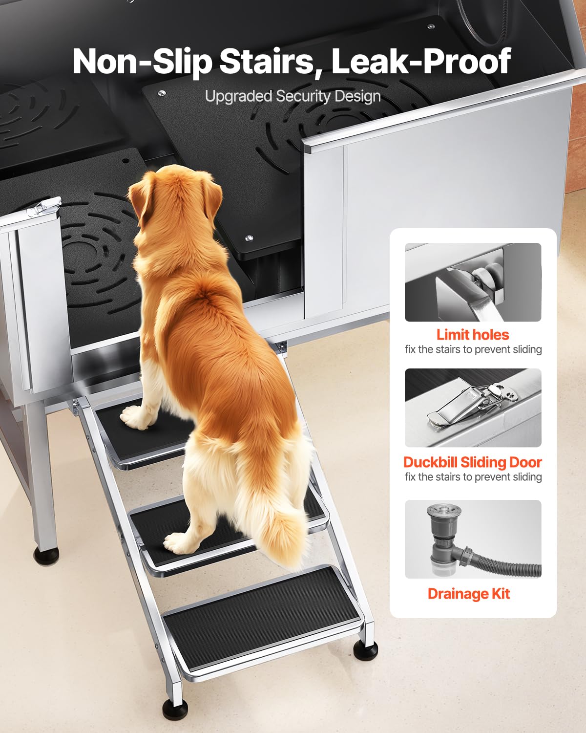 Stainless Steel 50 inch Pet Grooming Tub with Stairs X8368