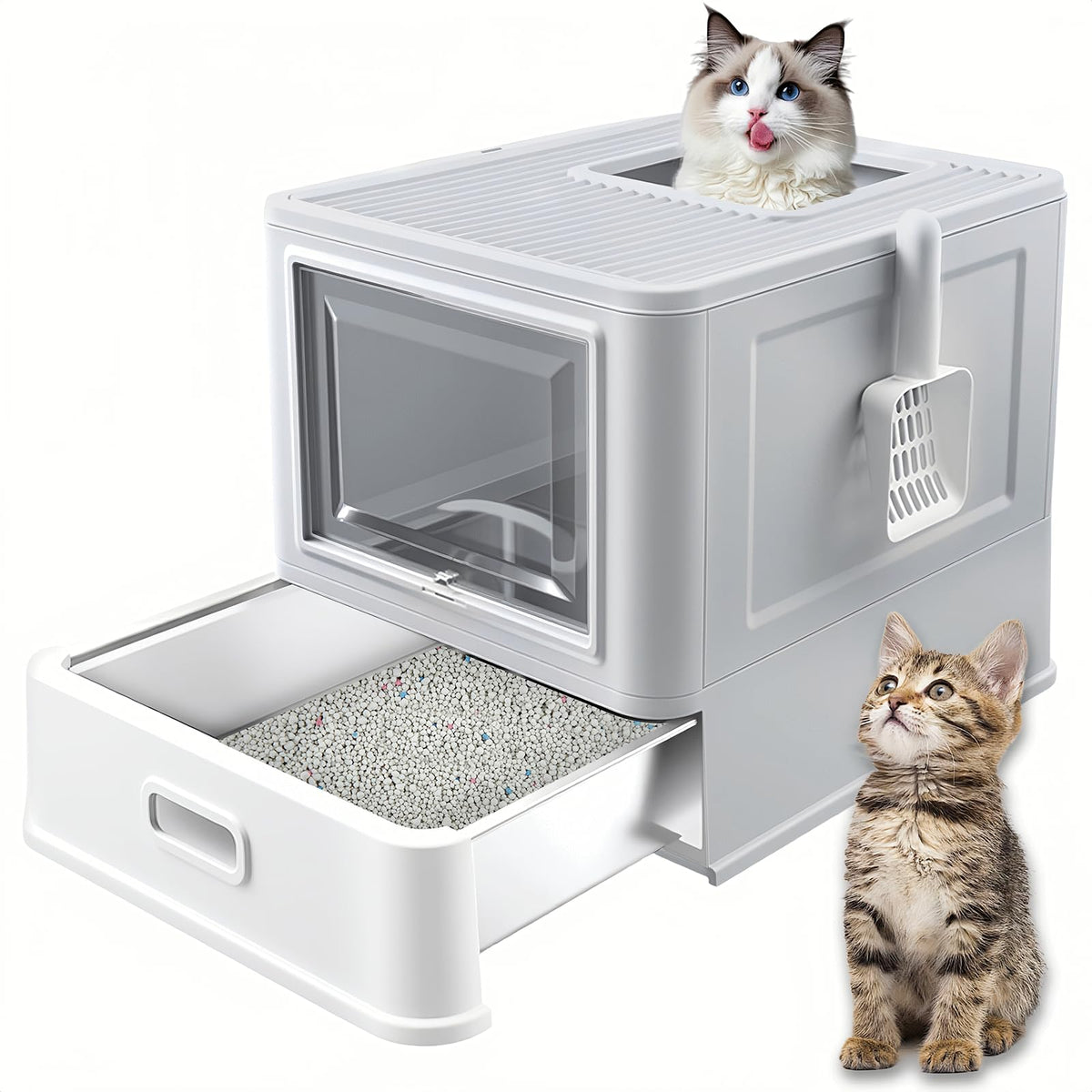 XL Stainless Steel Cat Litter Box with Drawer Y6559