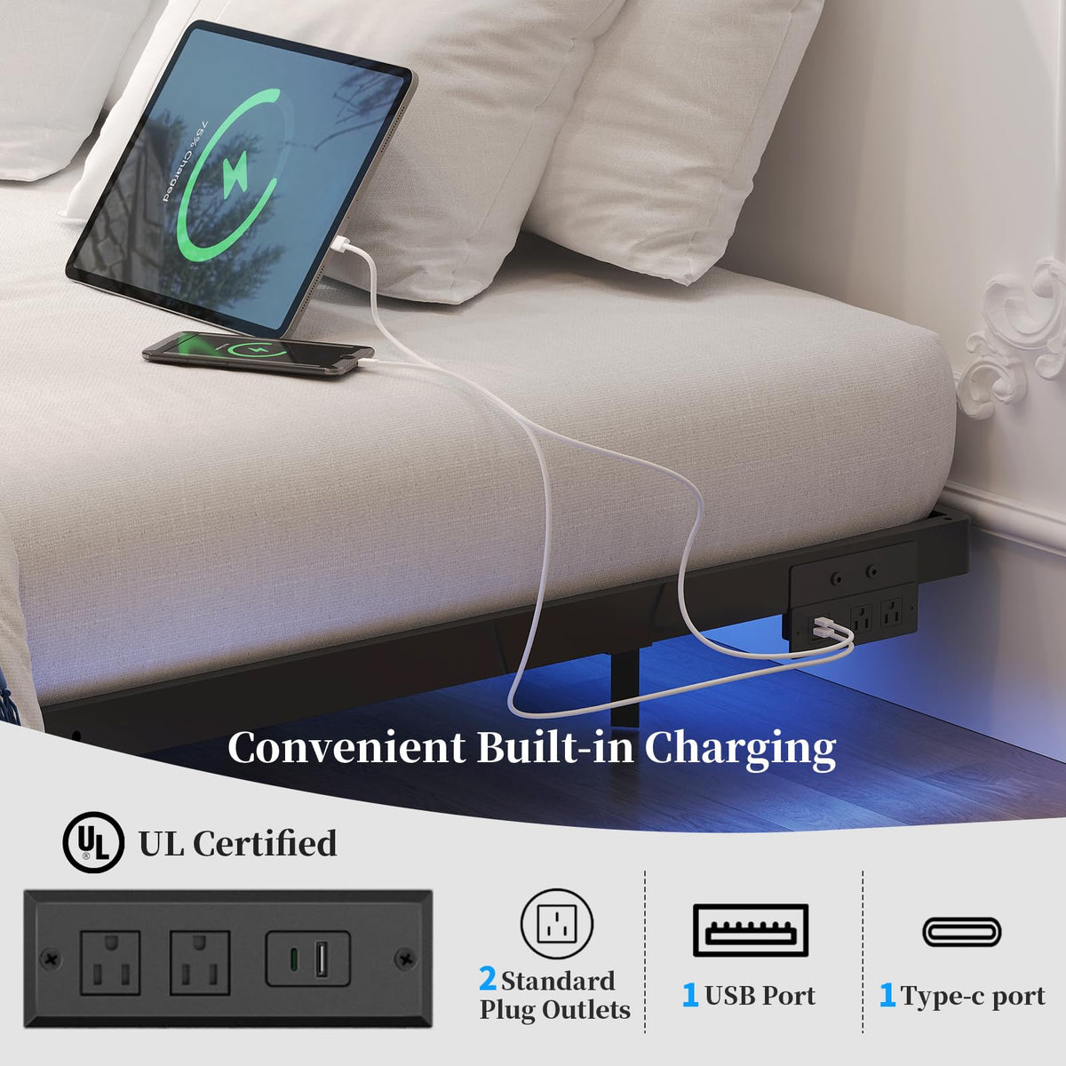 Full Size Metal Floating Bed Frame with LED Lights L1694