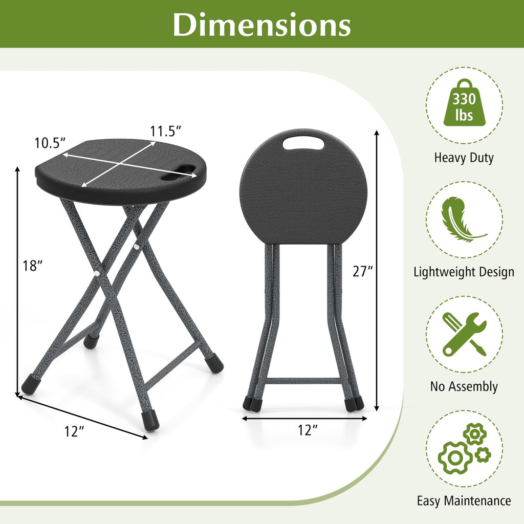 Folding Stool, 18in Portable Collapsible Bar Stool with Handle & Steel Frame P480