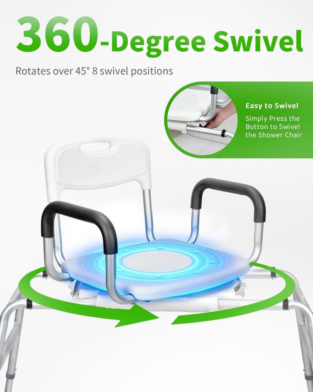 Heavy Duty Sliding Shower Chair with 360⁰ Swivel Seat O7425