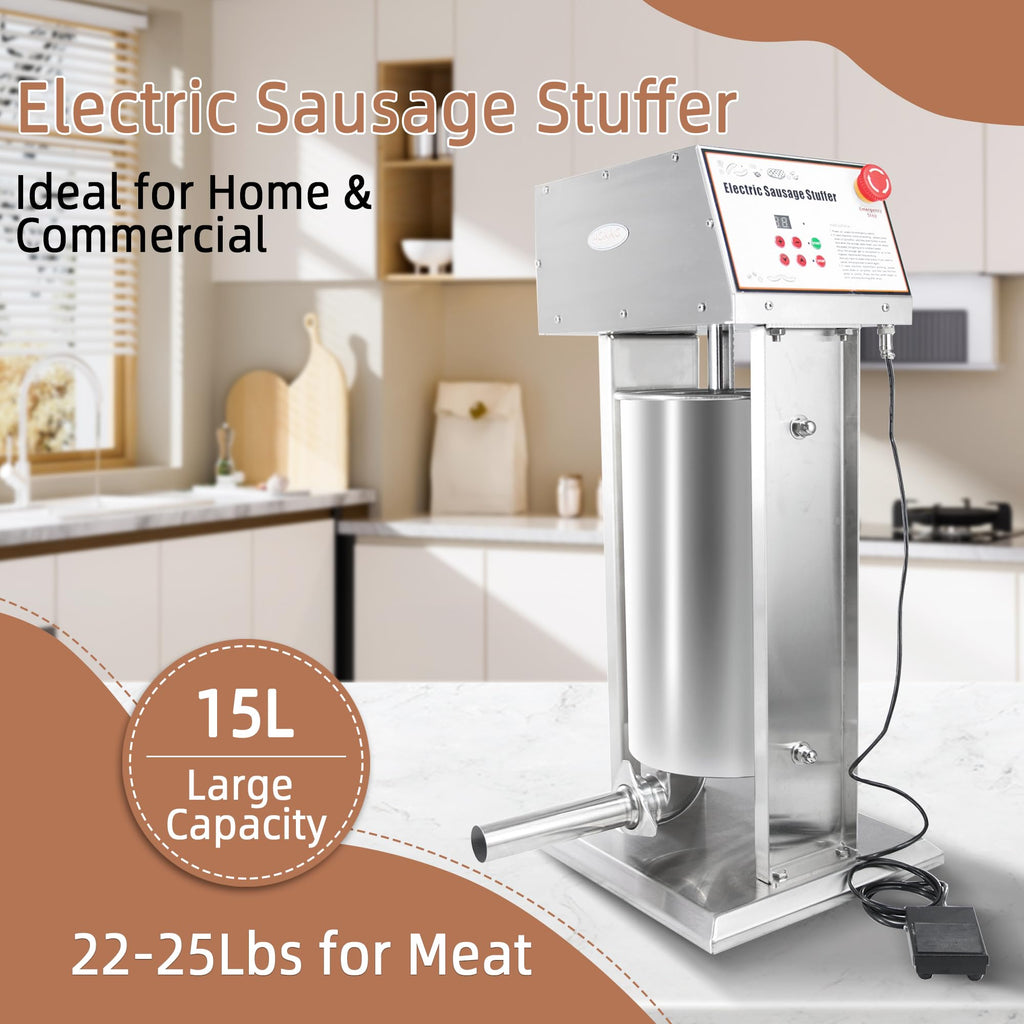 30LB Stainless Steel Electric Sausage Stuffer with 5 Stuffing Tubes C818740