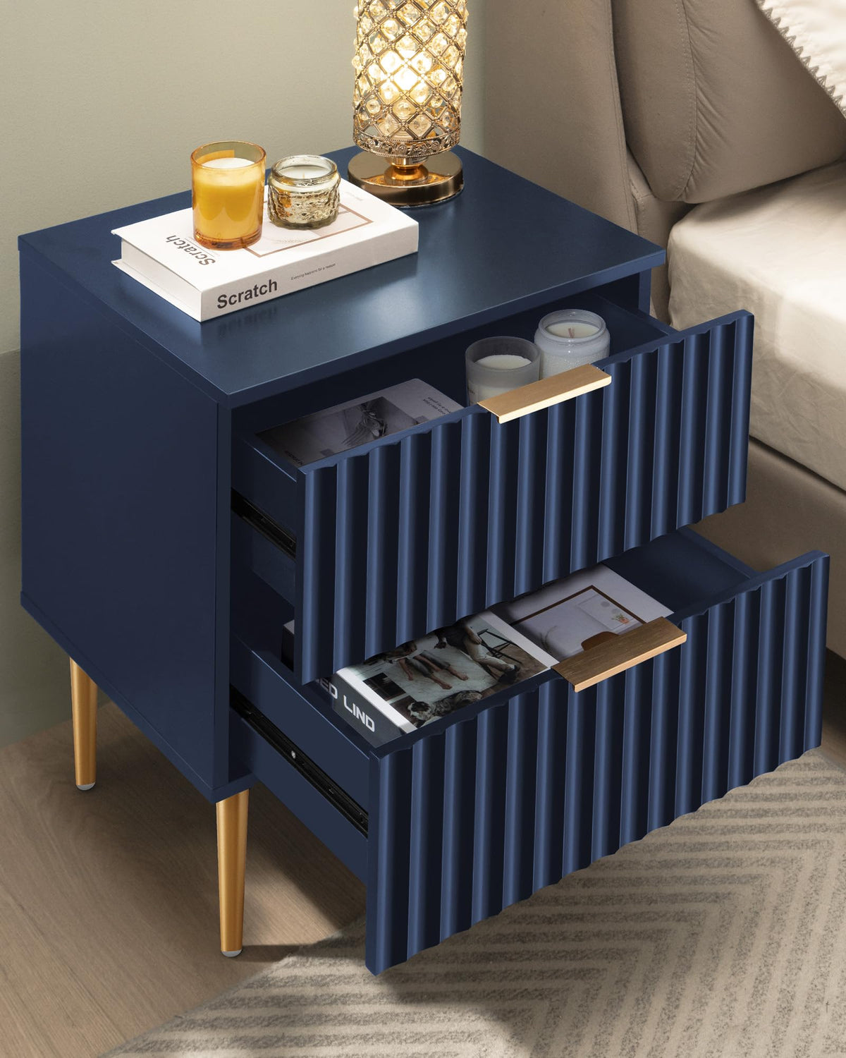 Glossy Nightstand Set of 2 with Drawers Z57964