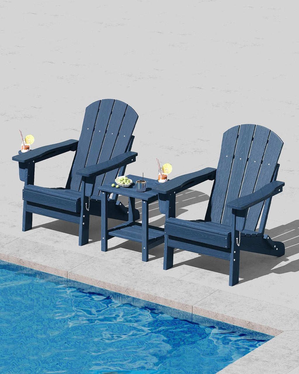 Navy Blue HDPE Folding Adirondack Chair Set of 6 with Cup Holder R832833