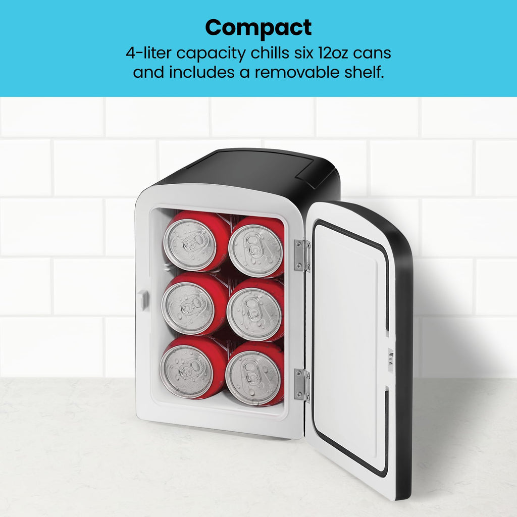 Portable 4 Liter Mini Fridge, Cools & Heats, Black A675