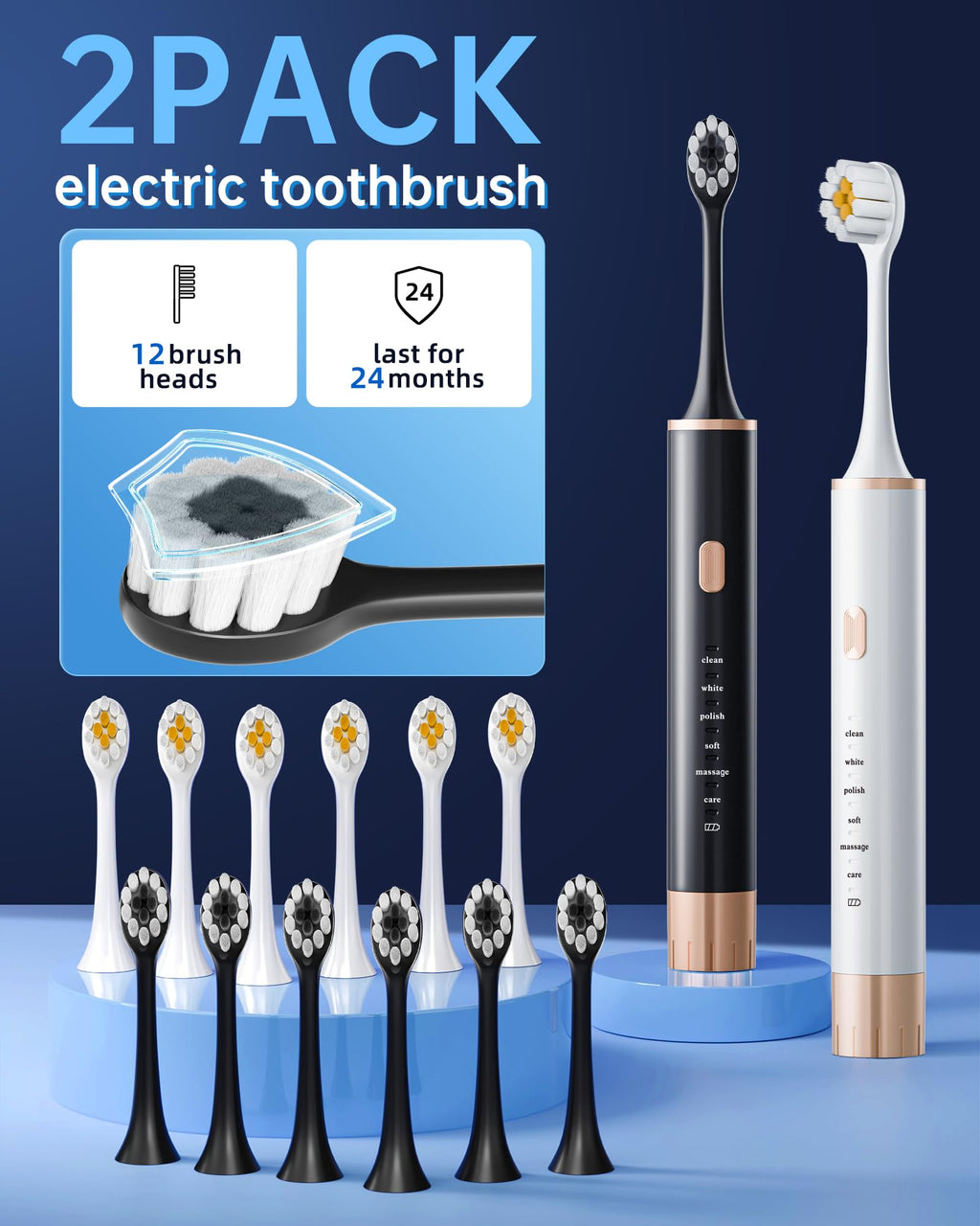 2 Pack Electric Toothbrush with 12 Replacement Heads L7269