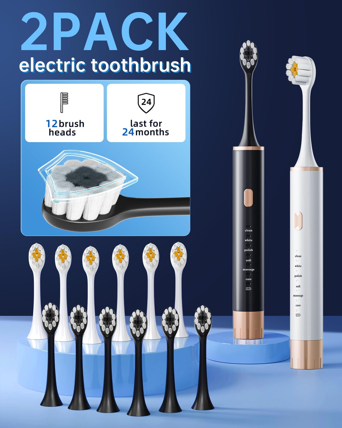 2 Pack Electric Toothbrush with 12 Replacement Heads L7269