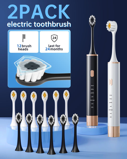 2 Pack Electric Toothbrush with 12 Replacement Heads L7269