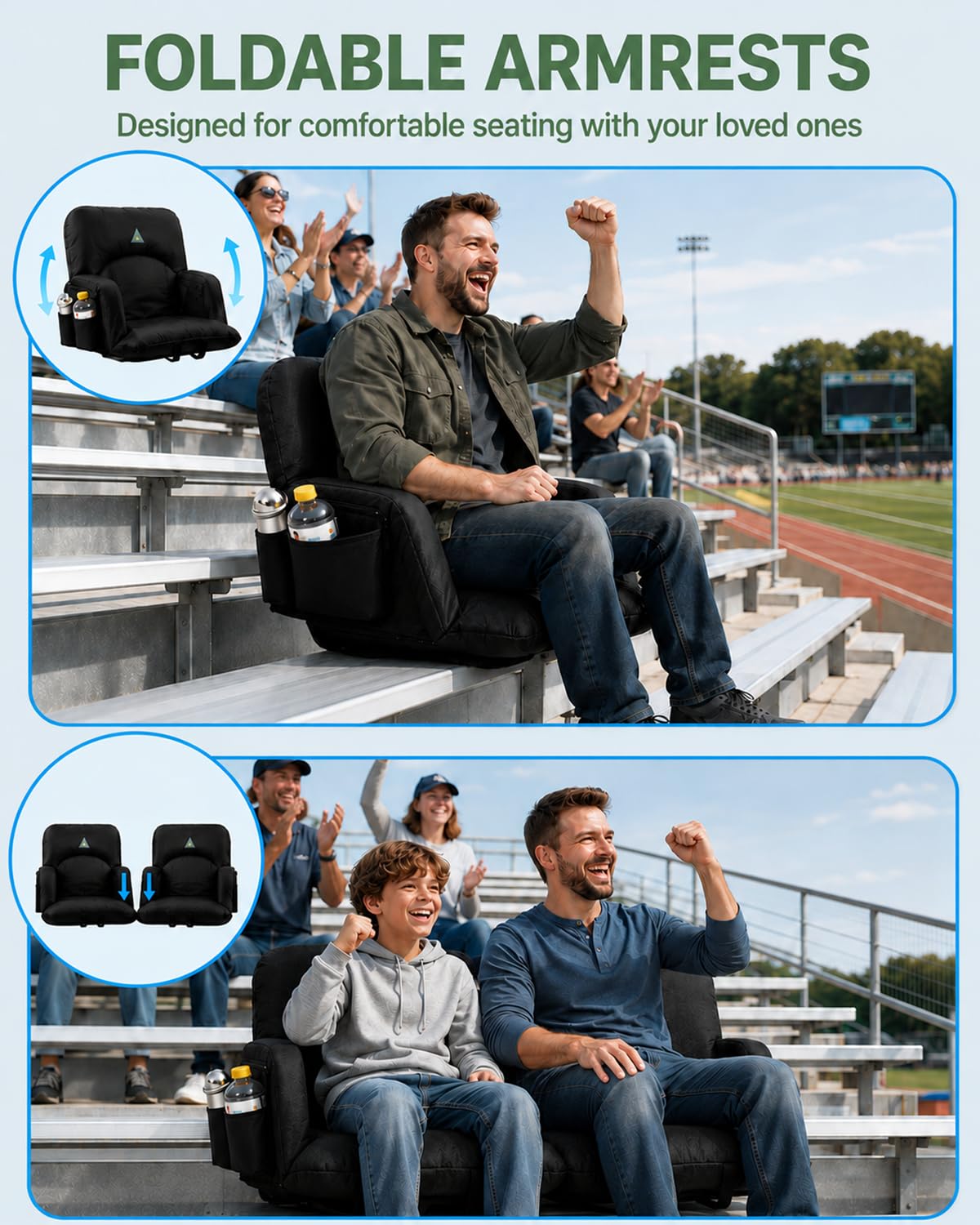 25" Wide Stadium Seats with Armrests & Back Support D885