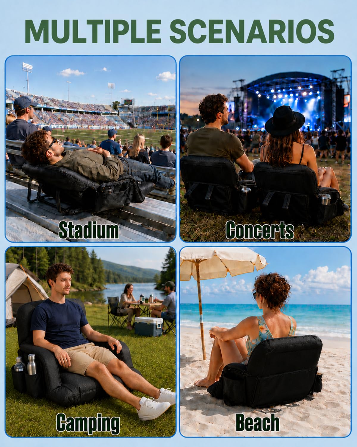 25" Wide Stadium Seats with Armrests & Back Support D885